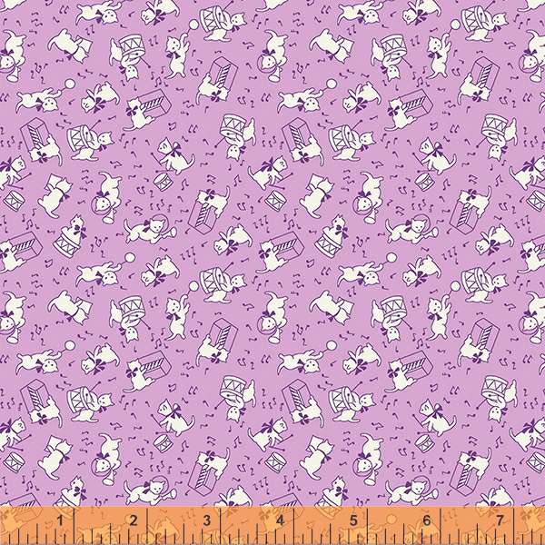 Windham Fabrics Storybook'22 Gingham Jammin Cats; Purple