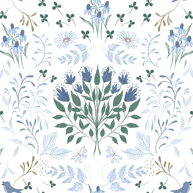 Mia Presley Designs Garden Walk Whimsical Wildflowers-Blue 09625-01