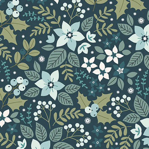 Benartex Holly & Hearth ~ Yule Teal: 1726084B