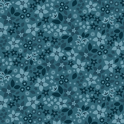 Benartex Holly & Hearth ~ Star Flowers Teal: 1726284B