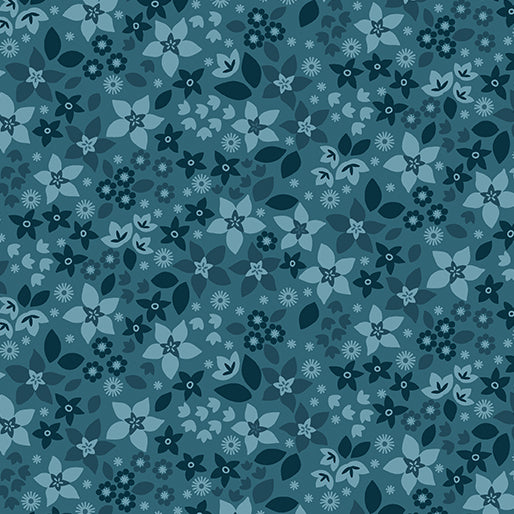 Benartex Holly & Hearth ~ Star Flowers Teal: 1726284B