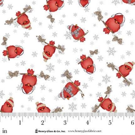 Henry Glass Pinecone Ridge Lodge ~ White/Red Cardinals PINECONERIDG Q-2126-08