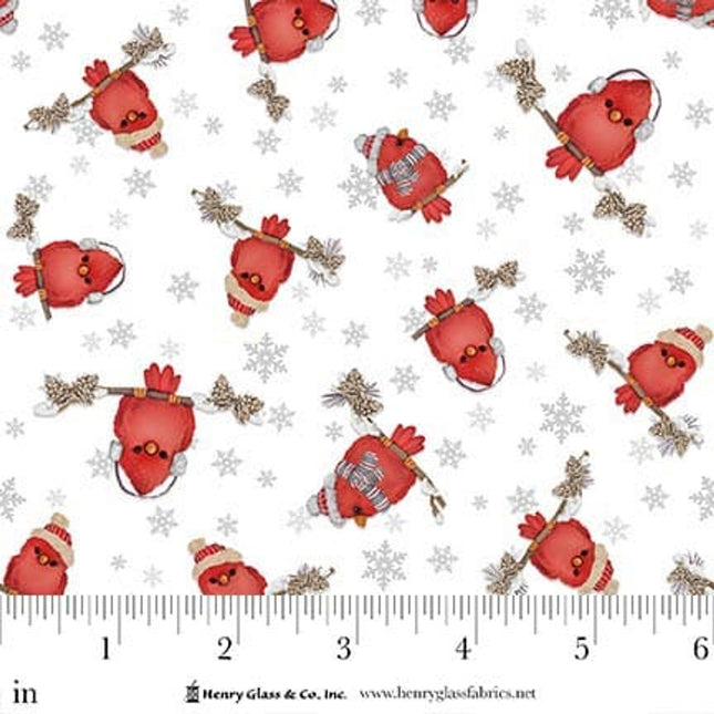 Henry Glass Pinecone Ridge Lodge ~ White/Red Cardinals PINECONERIDG Q-2126-08