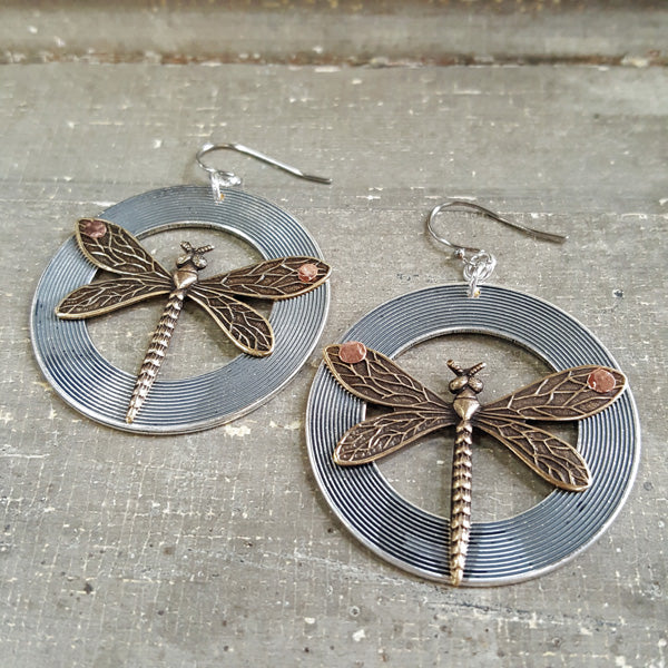 Lorraine Frances Dragonfly in Circles Earrings