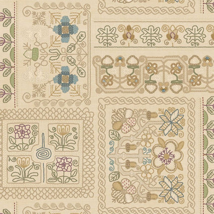 Marcus Fabrics 108" WIDE BACK CREWEL PATCHWORK: QB602022D  CREAM