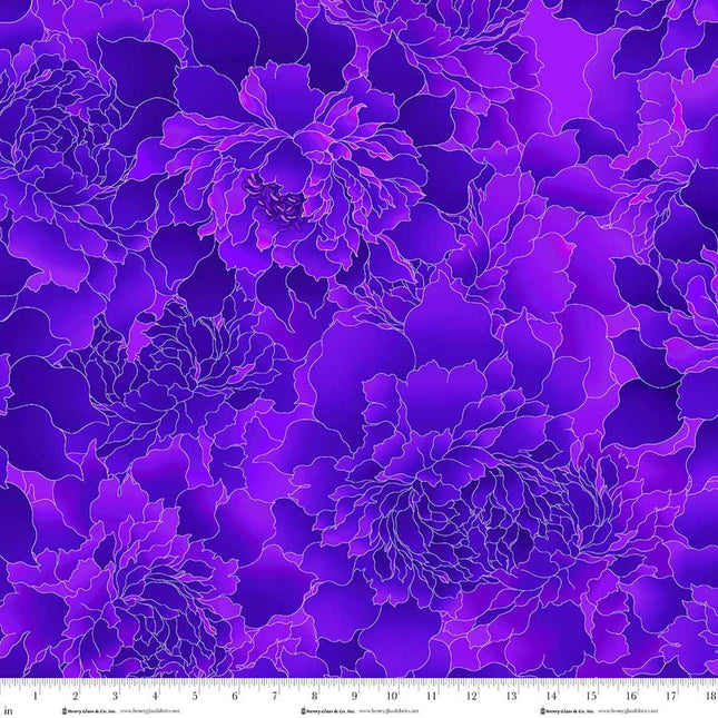 Henry Glass Peony Paradise 118" WIDE BACK ~ 3603W-55 Deep Purple