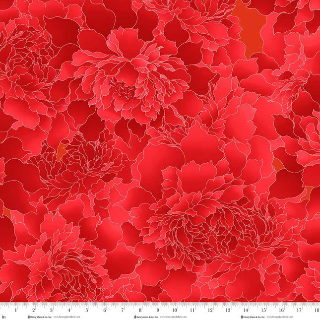 Henry Glass Peony Paradise 118" WIDE BACK ~ 3603W-88 Flame