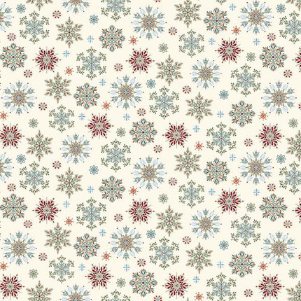 Henry Glass Nordic Holiday Village ~ Cream Multi Snowflakes: 3605-11