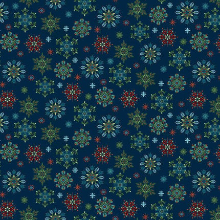 Henry Glass Nordic Holiday Village ~ Blue Multi Snowflakes: 3605-79