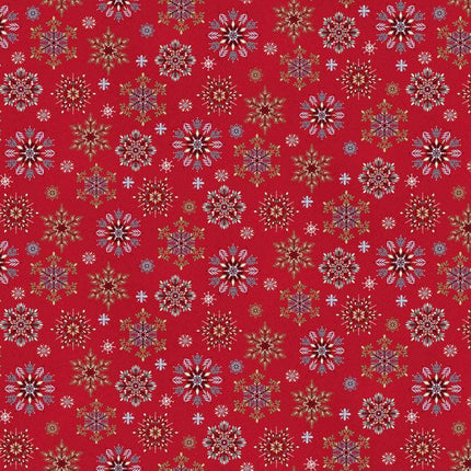 Henry Glass Nordic Holiday Village ~ Red Multi Snowflakes: 3605-89