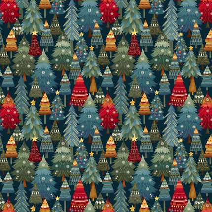 Henry Glass Nordic Holiday Village ~  Dark Blue Multi Christmas Trees: 3606-77