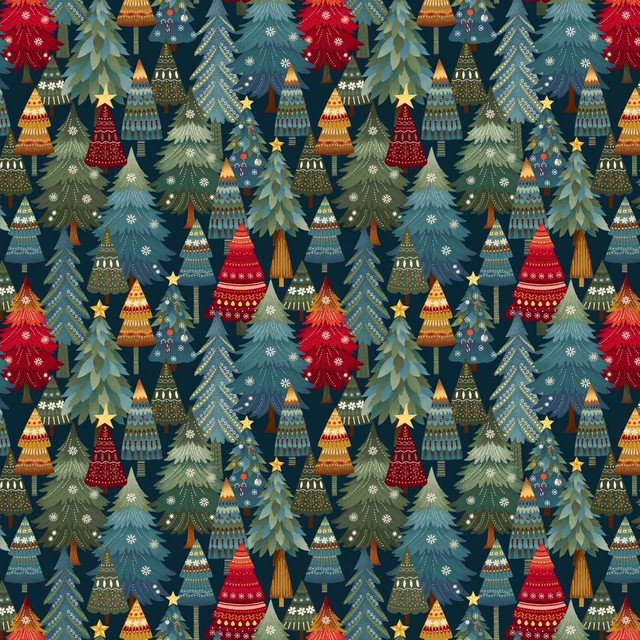 Henry Glass Nordic Holiday Village ~  Dark Blue Multi Christmas Trees: 3606-77