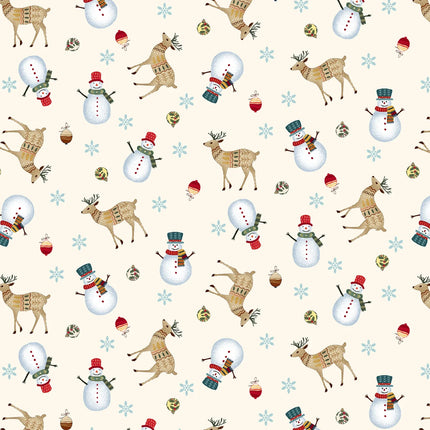 Henry Glass Nordic Holiday Village ~ Cream Multi Snowmen & Reindeer: 3607-44