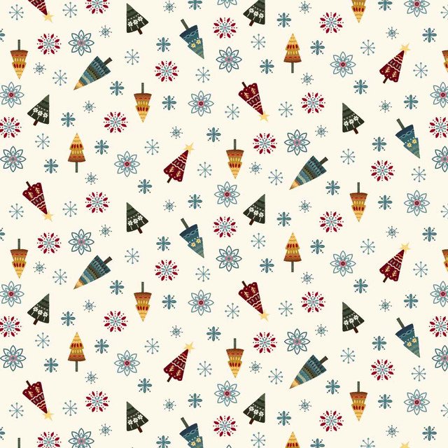 Henry Glass Nordic Holiday Village ~ Cream Multi Tossed Trees: 3608-44