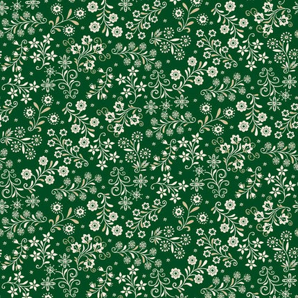 Henry Glass Nordic Holiday Village ~ Green Cream Floral: 3610-66