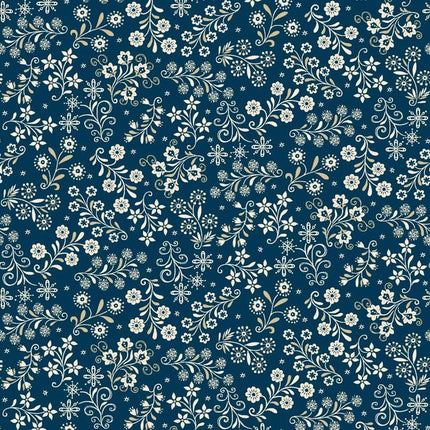 Henry Glass Nordic Holiday Village ~ Blue Cream Floral: 3610-77