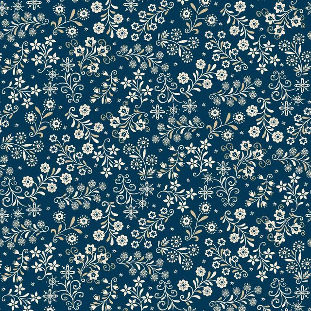 Henry Glass Nordic Holiday Village ~ Blue Cream Floral: 3610-77