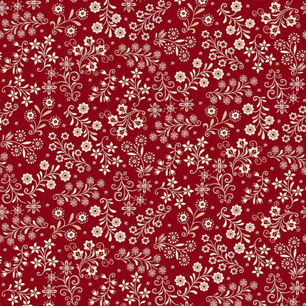 Henry Glass Nordic Holiday Village ~  Red Cream Floral: 3610-88