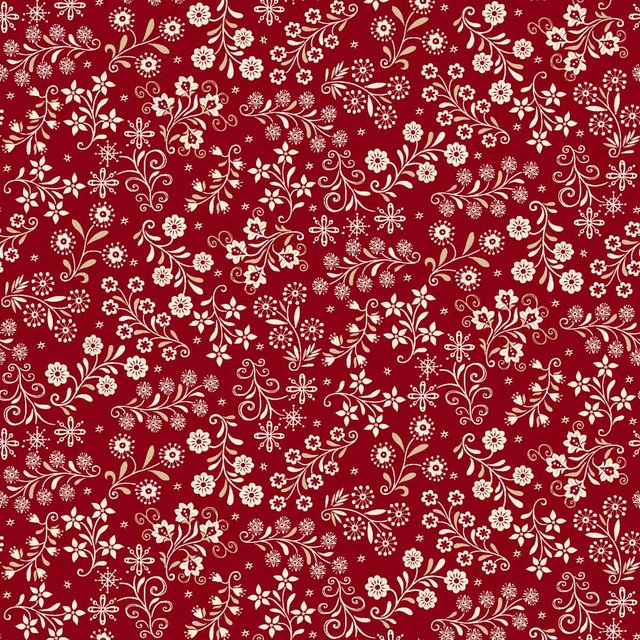 Henry Glass Nordic Holiday Village ~  Red Cream Floral: 3610-88