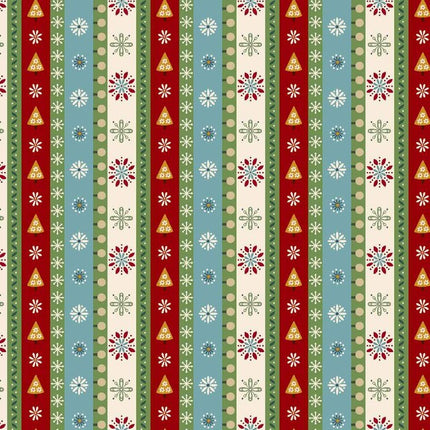 Henry Glass Nordic Holiday Village ~ Ice Blue Stripe:  3611-17