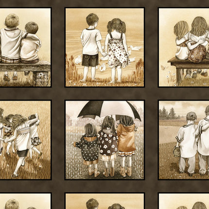 Elizabeths Studio Friends Forever Block Panel # 4333E-SEPIA