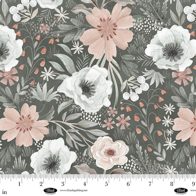 Blank Quilting Petals & Pewter Large Flowers -Gray 4566-95