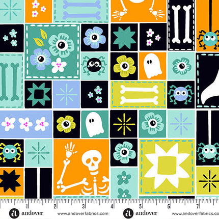 Andover Ghostly Garden ~ Sew Spooky Aqua A-10195-T