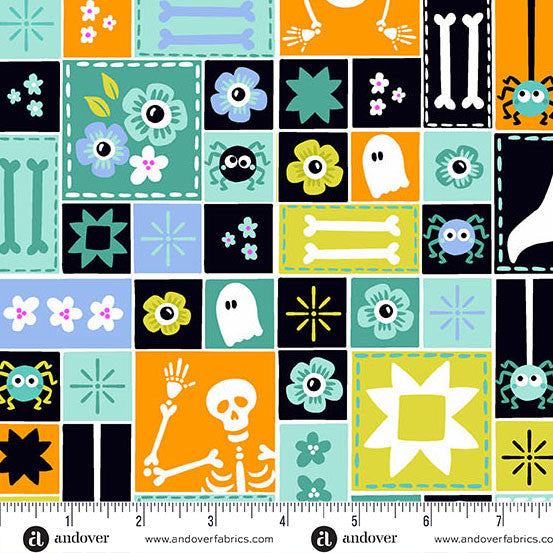 Andover Ghostly Garden ~ Sew Spooky Aqua A-10195-T