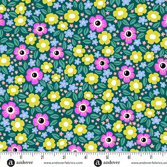 Andover Ghostly Garden ~ Floral Fright Teal A-10197-T