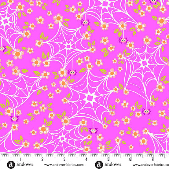 Andover Ghostly Garden ~ Web and Bloom Pink  A-10198-E