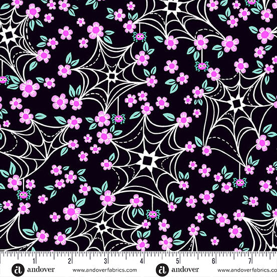 Andover Ghostly Garden ~ Web and Bloom Black A-10198-K