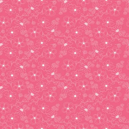 Riley Blake Painted Petals: Outlined Flowers Pink C17596-PINK