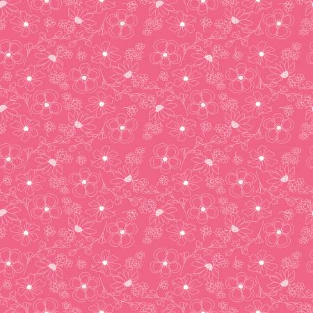 Riley Blake Painted Petals: Outlined Flowers Pink C17596-PINK