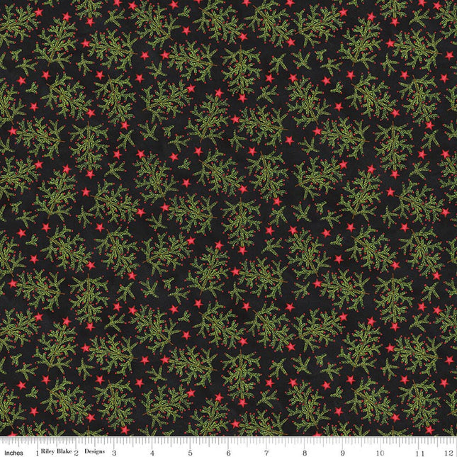 Riley Blake Northern Christmas Whimsical Trees Black SKU: C17832-BLACK