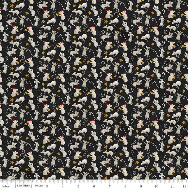 Riley Blake Northern Christmas Mice Black SKU: C17833-BLACK