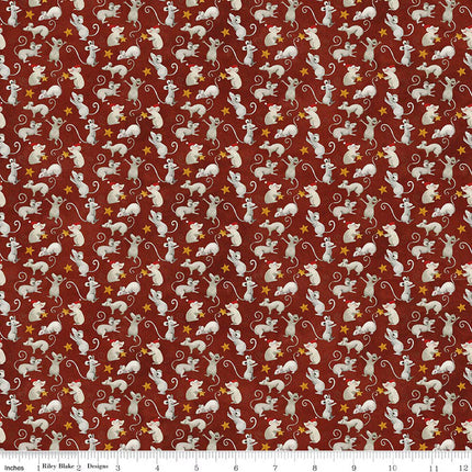 Riley Blake Northern Christmas Mice Red SKU: C17833-RED