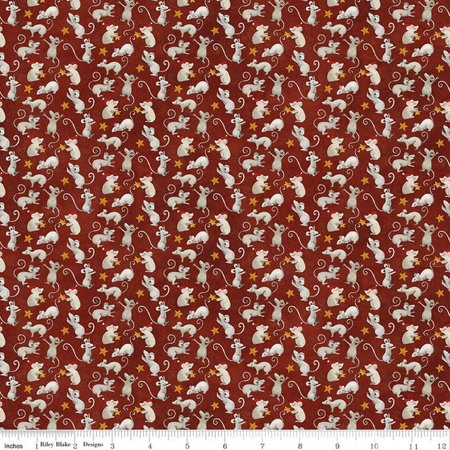 Riley Blake Northern Christmas Mice Red SKU: C17833-RED