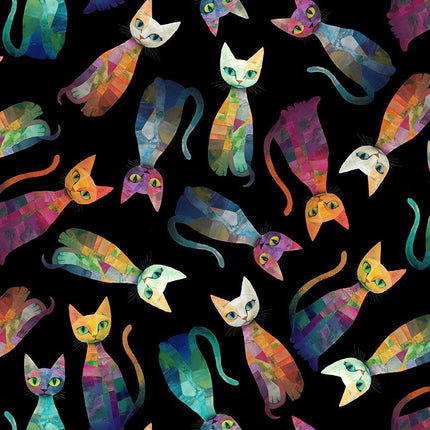 Timeless Treasures SOPHISTICAT TOSSED QUILT CATS CAT-CD4003  BLACK