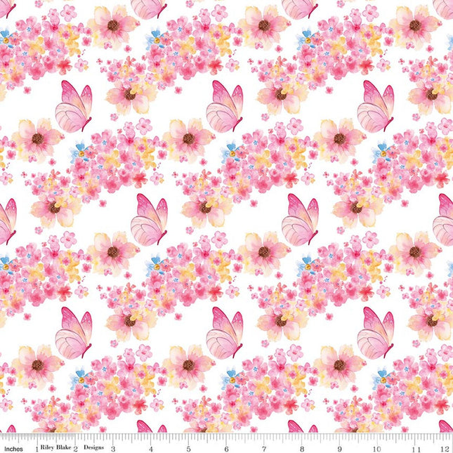 Riley Blake Painted Petals: Butterfly Floral CD17591-WHITE