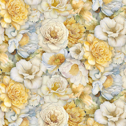 Timeless Treasures Lumiere PACKED FLOWER HEADS FLEUR-CD4355  CREAM
