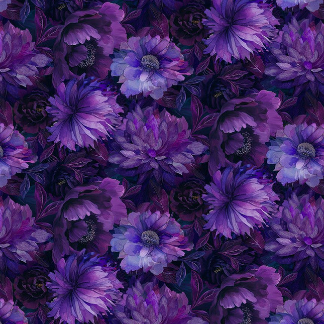Timeless Treasures Dragonfly Mist - LARGE FLORAL NATURE-CD3893  VIOLET