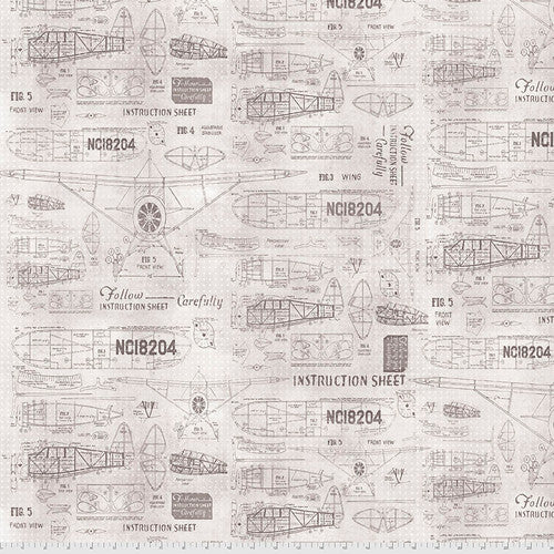 Free Spirit Tim Holtz Model Airplanes Monochrome ~ Parchment PWTH194.PARCHMENT
