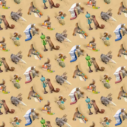 Clothworks The Secret Life of Squirrels Caramel Digital Squirrels # Y4898-65