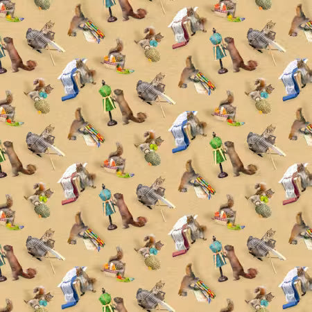 Clothworks The Secret Life of Squirrels Caramel Digital Squirrels # Y4898-65