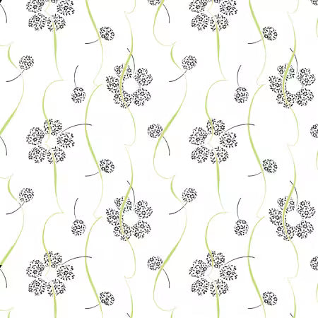 Clothworks Matcha: White Digital Ribbon Floral # Y4913-1