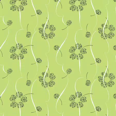 Clothworks Matcha: Lime Digital Ribbon Floral # Y4913-18