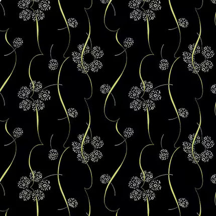 Clothworks Matcha: Black Digital Ribbon Floral # Y4913-3