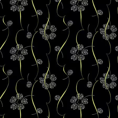 Clothworks Matcha: Black Digital Ribbon Floral # Y4913-3