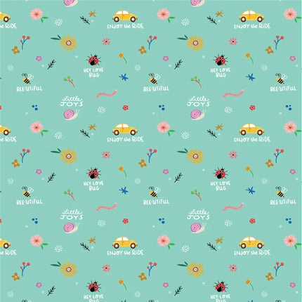 Poppie Cotton Hey Love Bug ~ Teal Little Joys BG25135