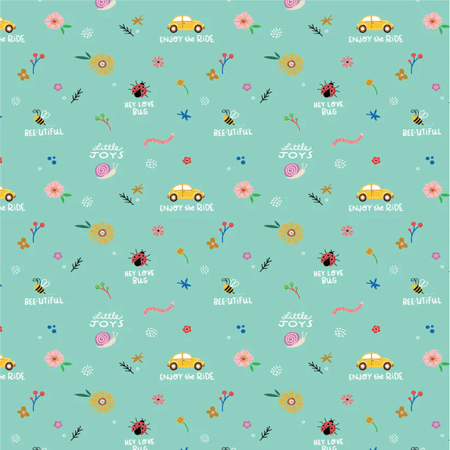Poppie Cotton Hey Love Bug ~ Teal Little Joys BG25135